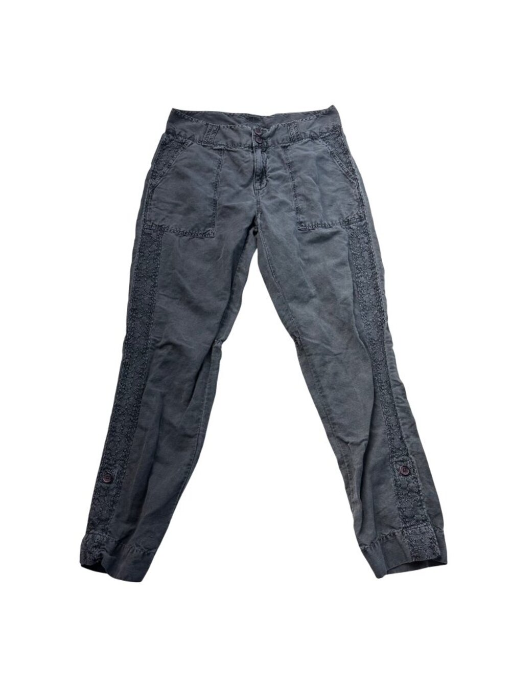Sundance Organia Boho Linen Cotton Lace Trim Cargo Roll Up Pants Womens Size 6